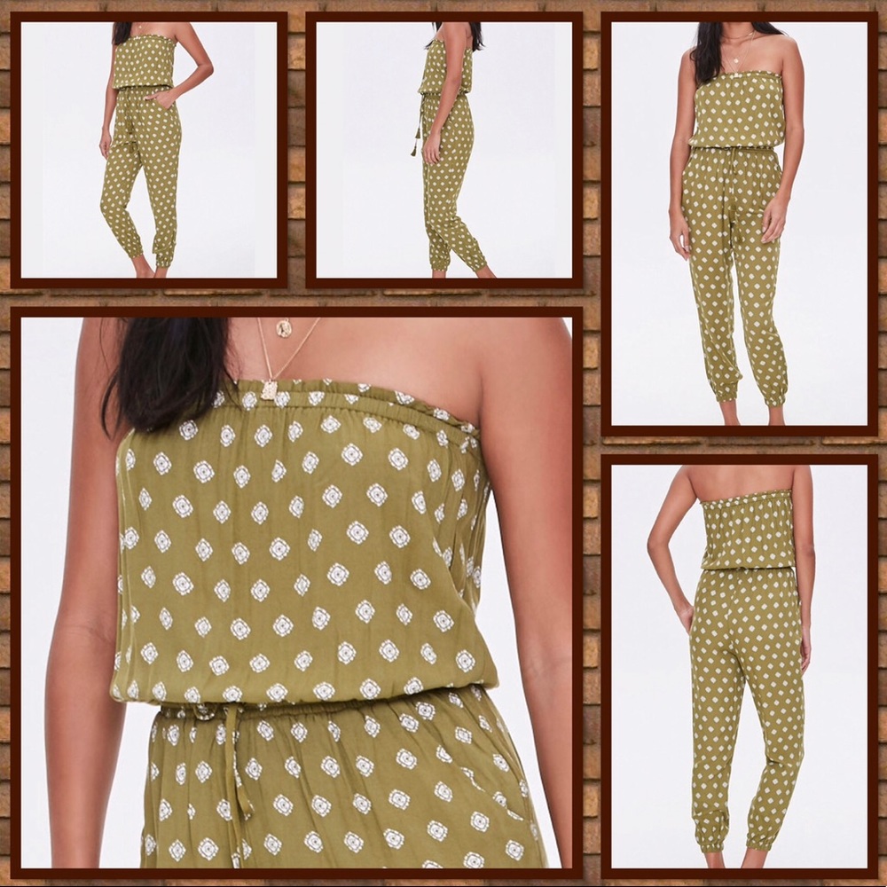 Jumper Outfit Pants Top olive green white small sleeveless romper open shoulder
